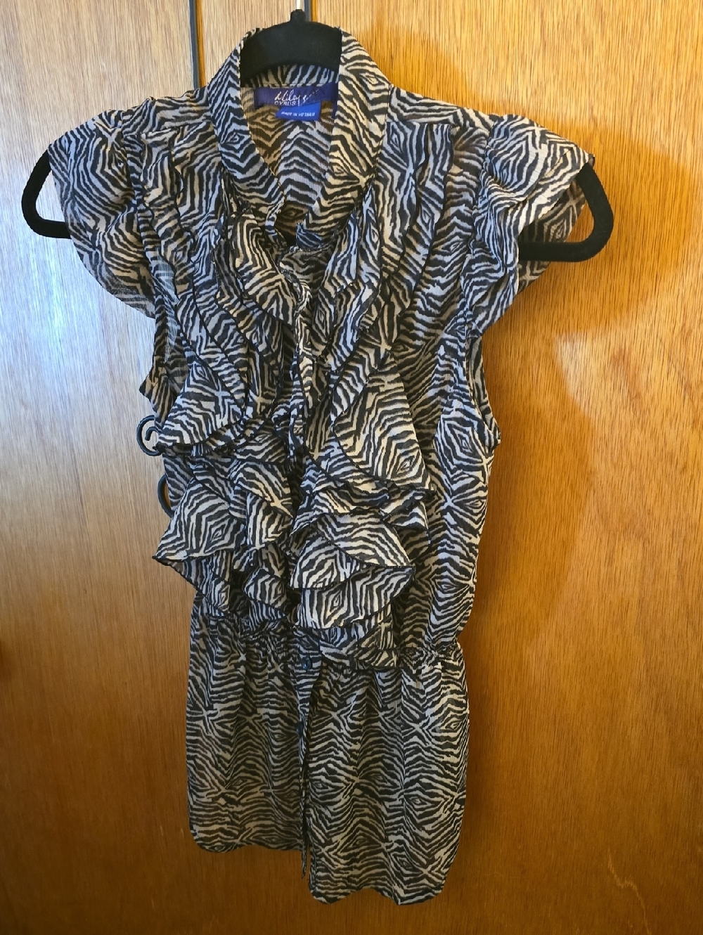 Miley Cyrus MaxAzria Black and White Ruffle Zebra-Print Blouse